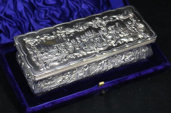 A late 19th century Dutch repousse silver jewellery casket, import marks for Samuel Boyce Landeck, London, 1891, 6in.